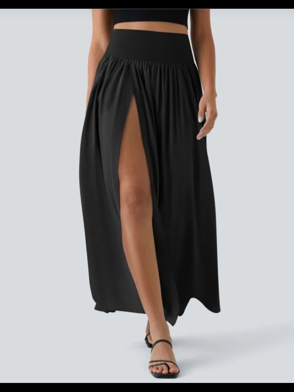 HALARA Black Maxi Skirt with High Waist and Front Slit Detail